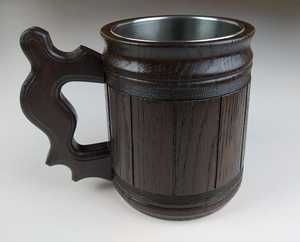 Jarra de Cerveza de Madera Hecha a Mano, Estilo Rústico de los Cárpatos, con Banda Metálica - Product Image 5