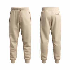 Pantalon de jogging unisexe en molleton bouclette beige sable, coton épais, style moderne et décontracté, vente en gros - Product Image 2