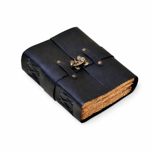 Diario Encuadernado en Cuero Negro Grueso Hecho a Mano con Bolígrafo - Libro de Sombras Vintage y Cuaderno de Bocetos con Papel de Borde Rústico Antiguo - Product Image 2