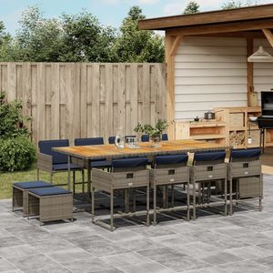 Set da Giardino Grigio per 12 Persone con Struttura in Legno Massello e Base in Acciaio, Design Contemporaneo per Patio e Terrazza - Product Image 1
