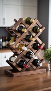Porte-bouteilles en bois pour comptoir, design moderne, écologique, fait main |   Cadeau d'anniversaire |   Qualité supérieure |   Commandes en gros - Product Image 2