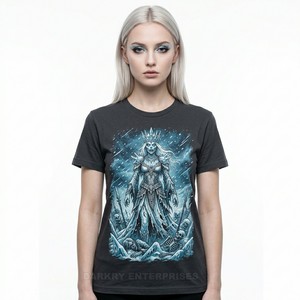 T-shirt graphique Déesse aztèque pour femme, imprimé crâne tribal ethnique, style feuille d'or, vêtements esthétiques personnalisés, fabricant en gros - Product Image 2