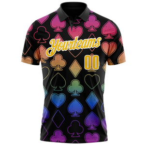 High Quality Custom Black Yellow <b>White</b> 3D Gambling Poker Performance <b>Polo</b> Shirt Men's Slim Fit Quick Dry Fabric Custom Branding - Product Image 2