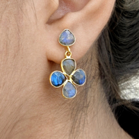 Boucles d'oreilles pendantes en forme de cœur en labradorite naturelle pour femme, en laiton plaqué or 18 carats, boucles d'oreilles tendance pour femme