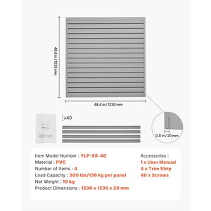 Pannello a Doghe in PVC Grigio 4 x 4 Piedi, Facile da Installare, Design Modulare Regolabile per Pareti di Garage e Stoccaggio - Product Image 5