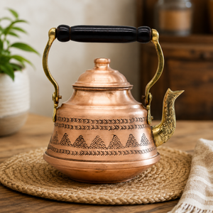 Handcrafted Pure Copper <b>Tea</b> Kettle With Brass Spout Wooden Handle Vintage Home Hotel Decor Kitchen Serving Pot Wholesale - Product Image 2