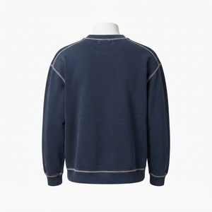 Men's <b>Navy</b> Blue Crewneck <b>Sweatshirt</b> Contrast Stitching Pullover Casual Streetwear Long Sleeve Custom <b>Sweatshirt</b> - Product Image 3