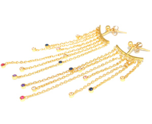 Pendientes de gota de latón con diseño de cadena chapada en oro de 18 quilates y circonita cúbica de moda única para mujer y niña, venta al por mayor - Product Image 3