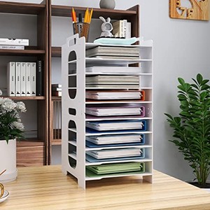 <b>Pine</b> Wood White <b>Desk</b> Organizer Tower - 10-Tier File Storage Wholesale - Product Image 4