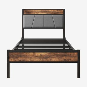 Letto singolo in metallo con testiera contenitore e stazione di ricarica, solido e stabile, silenzioso, non richiede rete a molle, facile da montare - Product Image 3