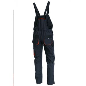 Combinaison de travail unisexe bleu foncé avec bordure orange Bretelles réglables Multiples poches Usage industriel - Product Image 1