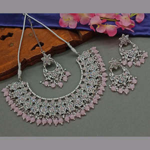 Silver Plated <b>Fine</b> <b>Jewelry</b> <b>Set</b> with Crystal Stone and Pearls 10581277LPI Necklace - Product Image 1