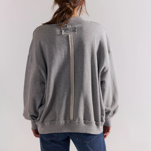 Sweat-shirt décontracté oversize à col montant et épaules tombantes pour femme, en mélange de coton tricoté, couleur unie, manches longues, grandes tailles, collection automne - Product Image 2