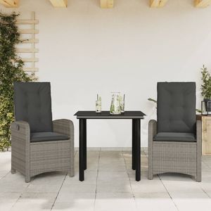 Juego de comedor de patio de ratán polivinílico gris de 3 piezas con cojines Juegos de jardín - Product Image 1
