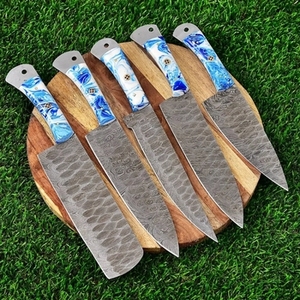 Ensemble de 5 couteaux de chef en acier Damas forgé à la main avec manche en bois pour le travail quotidien en cuisine - Product Image 5