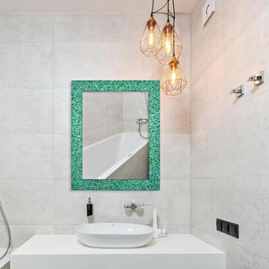 Espejo de Pared Rectangular de Mosaico Verde Esmeralda Hecho a Mano con Marco de Azulejos de Vidrio Texturizado, Espejo Decorativo de Lujo - Product Image 4