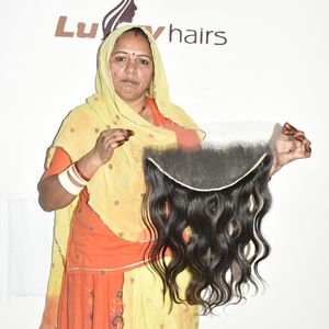 Extensiones de cabello humano virgen indio natural negro al por mayor, con frontal HD, ondulado, doble densidad, para tejer. - Product Image 4