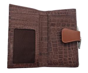 WRIZA Cartera de mano de piel con estampado de cocodrilo para mujer con cierre de botón, elegante, para uso diario, color marrón - Product Image 2