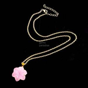 Collar con colgante de flor de calcedonia rosa tallada a mano para mujer, con gema de calcedonia rosa, venta al por mayor - Product Image 2