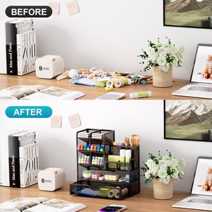 Organizer da Scrivania Multifunzionale in Rete con Portapenne e Cassetto per Ufficio, Materiali Artistici e Accessori per il Trucco - Product Image 3