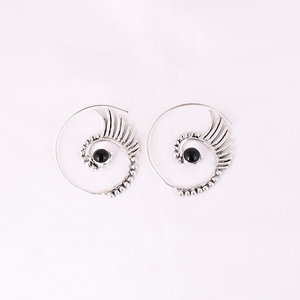 Boucles d'oreilles créoles tendance en forme de plume, plaquées argent/or, taille 40x43MM - Product Image 1