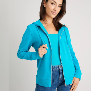 เสื้อฮู้ดซิปเต็มตัวสีน้ำเงินกรมท่าสำหรับผู้หญิง ยี่ห้อ YKK ทรงปกติ ผ้าถักเนื้อฝ้าย มีกระเป๋าหน้า เหมาะสำหรับใส่ในช่วงฤดูใบไม้ร่วง - Product Image 5