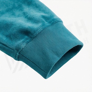Survêtement unisexe en velours vert sarcelle, fermeture éclair intégrale, col montant, molletonné, décontracté, couleur unie, poches latérales, pour l'automne - Product Image 6
