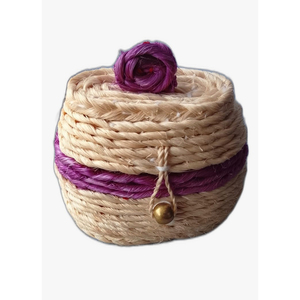 Panier de rangement rond en rotin fait main avec bordure violette et cloche, style bohème, pour la décoration intérieure du salon - Product Image 4