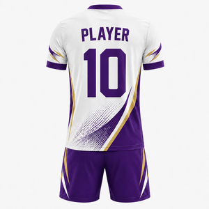 Modern <b>Soccer</b> Kit White Purple with Gold Accent Lines Premium Football Uniform Set with Lightweight Fabric and Custom Number - Product Image 4
