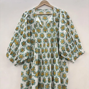 Vestido Casual para Mujer, para Uso Diario, Todas las Temporadas, Midi, Tejido, 100% Algodón, Liso, Funcional, Manga Corta, Cintura Imperio, Estilo Babydoll - Product Image 3