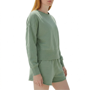 Ensemble sweat-shirt et short pour femme, coupe ample, manches longues, design cousu à la machine, style personnalisé, avec cordon de serrage à la taille - Product Image 3