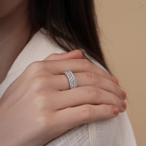 925 Sterling <b>Silver</b> Moissanite Fine Jewelry <b>Ring</b> 3 Rows <b>Eternity</b> Wedding <b>Ring</b> Band for Women - Product Image 5