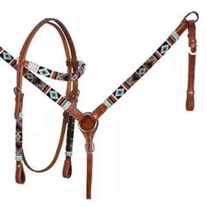 Juego de tachuelas de caballo occidental con flecos coloridos hechos a mano de la mejor calidad con cuentas - Product Image 1