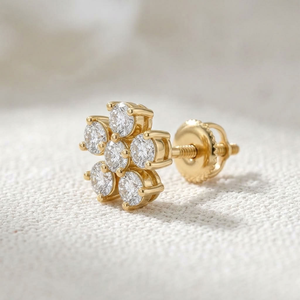 Pendientes de Flor Modernos Chapados en Oro de 14K con Racimo de Diamantes Redondos de Corte Brillante para Mujer, Regalos para Compromiso y Fiestas - Product Image 2
