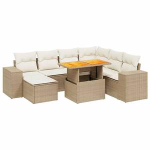 Conjunto de Sofá de Jardín de 8 Piezas en Ratán Sintético PE Beige con Reposabrazos Ajustables - Product Image 2