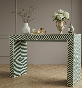 Table console moderne en os incrusté, table d'entrée Chevron, table de salon style ferme pour salon et hôtel - Product Image 1