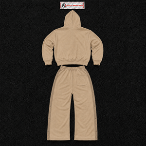 Premium Beige Tracksuit <b>Men</b> Full Zip Hoodie And <b>Jogger</b> Pants Set Casual Streetwear Oversized Sportswear Training <b>Gym</b> Running Out - Product Image 6