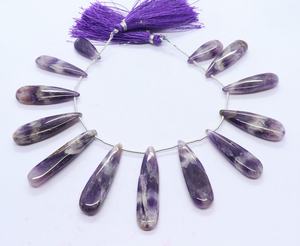 Perles de pierres précieuses en améthyste bio naturelle lisse en forme de poire 9x27-10x34MM, 6 pouces, perles d'améthyste en forme de poire pour la fabrication de bijoux, vente en gros - Product Image 1