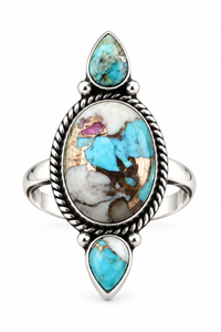 Anillo Largo de Cobre Azul Turquesa con Diseño Multicolor del Suroeste, Hecho a Mano, Estilo Bohemio Occidental, Joyería con Piedras Preciosas, Anillo Ajustable - Product Image 3
