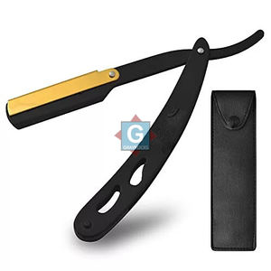 Afeitadora de Acero Inoxidable para Hombre, Negra y Dorada, Cuchilla para Limpiar la Barba, Afeitado Suave, Cuchilla Recta, Gris - Product Image 2