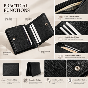 Grain Leather Fashion Coin <b>Wallet</b> <b>Slim</b> <b>Card</b> Holder Open Closure Waterproof Polyester Lining 4 Color Selection for Daily Carry - Product Image 6