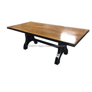 Mesa superior antigua de madera con base industrial, manivela Industrial con bandeja de ferrocarril de madera reciclada - Product Image 4