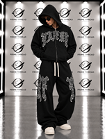 Ensemble de survêtement deux pièces pour homme, directement de l'usine, avec sweat à capuche zippé à motif gothique et pantalon de survêtement ample style streetwear, personnalisable