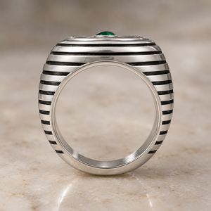 Bague cocktail en argent sterling sertie de malachite verte avec design géométrique, plaquée rhodium, pour usage quotidien - Product Image 6