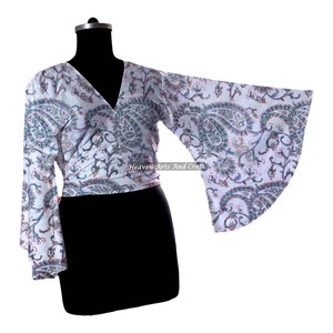 Top de algodón 100% suave, hecho a mano, con estampado indio, estilo wrap, al mejor precio para mujer, top de playa con estampado a mano. - Product Image 5