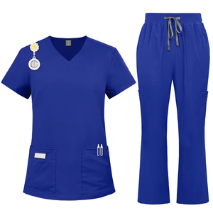 Comfortable V-Neck <b>Scrub</b> Suit Woven Cotton Polyester Moisture-Wicking Unisex Hospital Uniform With Custom Logo Embroidery - Product Image 5