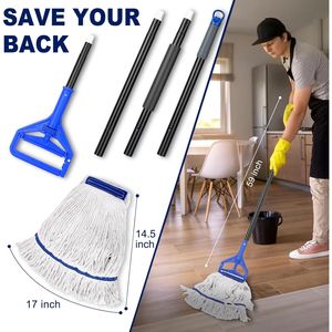 Loop End String Heavy Duty Commercial 59-Inch Cotton Wet <b>Mop</b> <b>Floor</b> 2 Extra <b>Mop</b> Heads Replacement Industrial <b>Mops</b> - Product Image 2