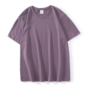 Men's Oversized Solid Purple Short Sleeve O-Neck T-Shirt Casual Knitted Cotton Jersey Fit Regular Length Plain Dyed Style - Product Image 1