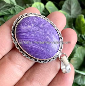Colgante de piedras preciosas Charoite, joyería bohemia de Plata de Ley 925 sólida, colgante de estilo único, joyería de boda para regalos de compromiso - Product Image 1