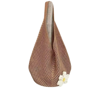 Bolso Tote Casual Bohemio de Moda para Mujer, Tejido a Crochet, con Decoración de Flores de Margarita, Cierre Abierto, Correa Única de Nailon, Ligero, para la Playa - Product Image 3